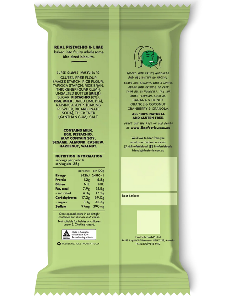 Fine Fettle Biscuits Pistachio & Lime 100g