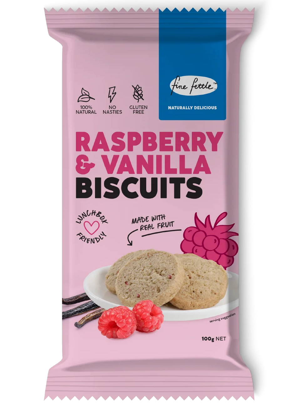 Fine Fettle Biscuits Raspberry Vanilla 100g