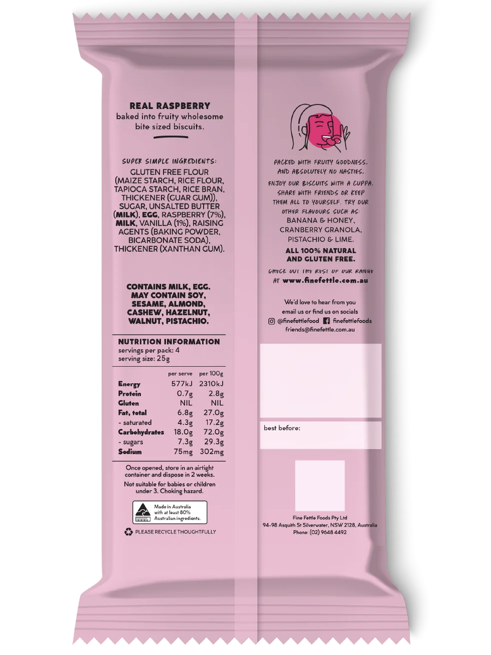 Fine Fettle Biscuits Raspberry Vanilla 100g