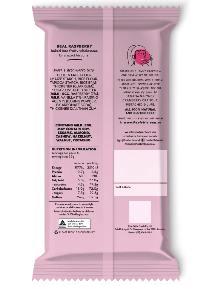 Fine Fettle Biscuits Raspberry Vanilla 100g