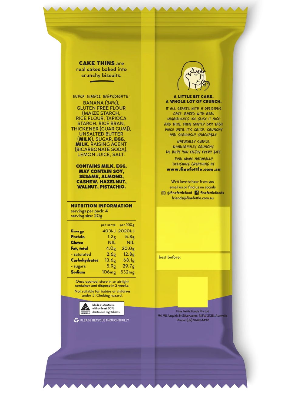 Fine Fettle Cake Thins Banana Bread 80g