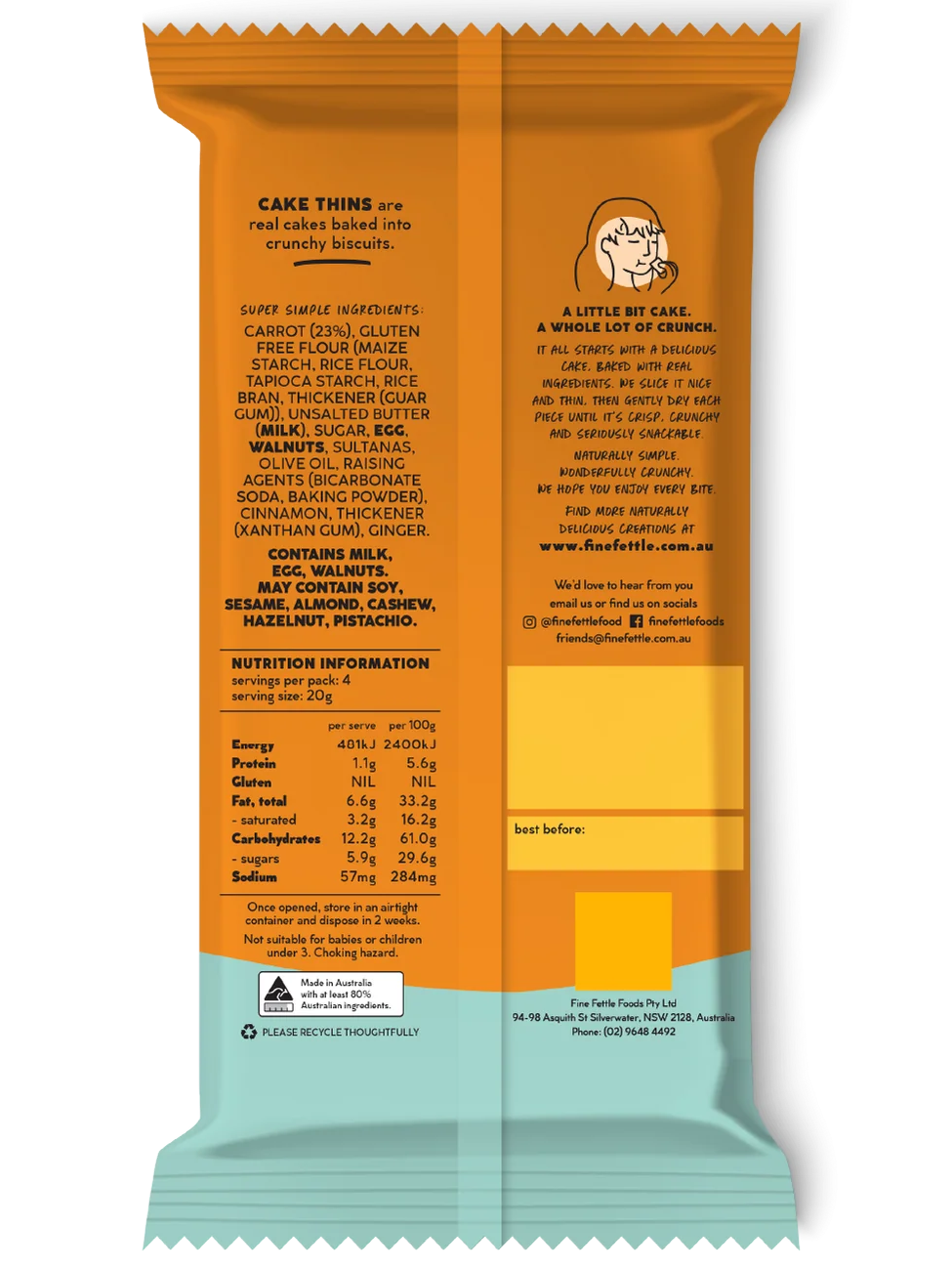 Fine Fettle Cake Thins Carrot Cake 80g