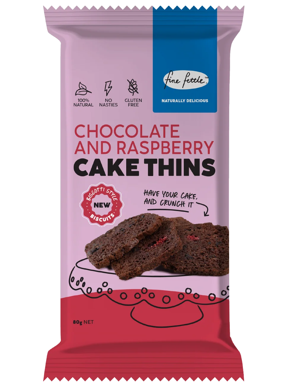 Fine Fettle Cake Thins Chocolate Raspberry 80g