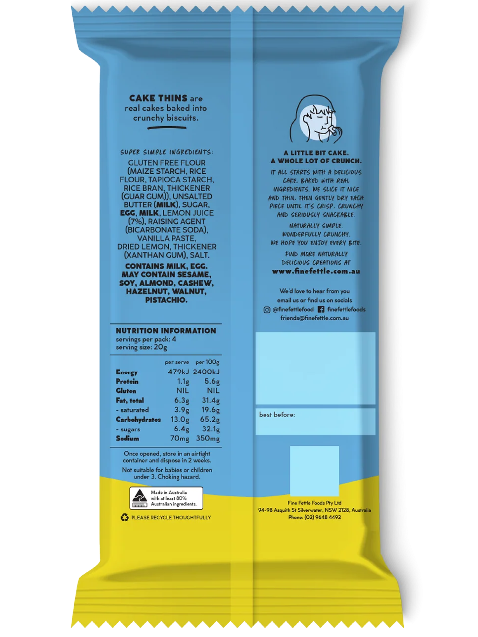 Fine Fettle Cake Thins Lemon Dream 80g