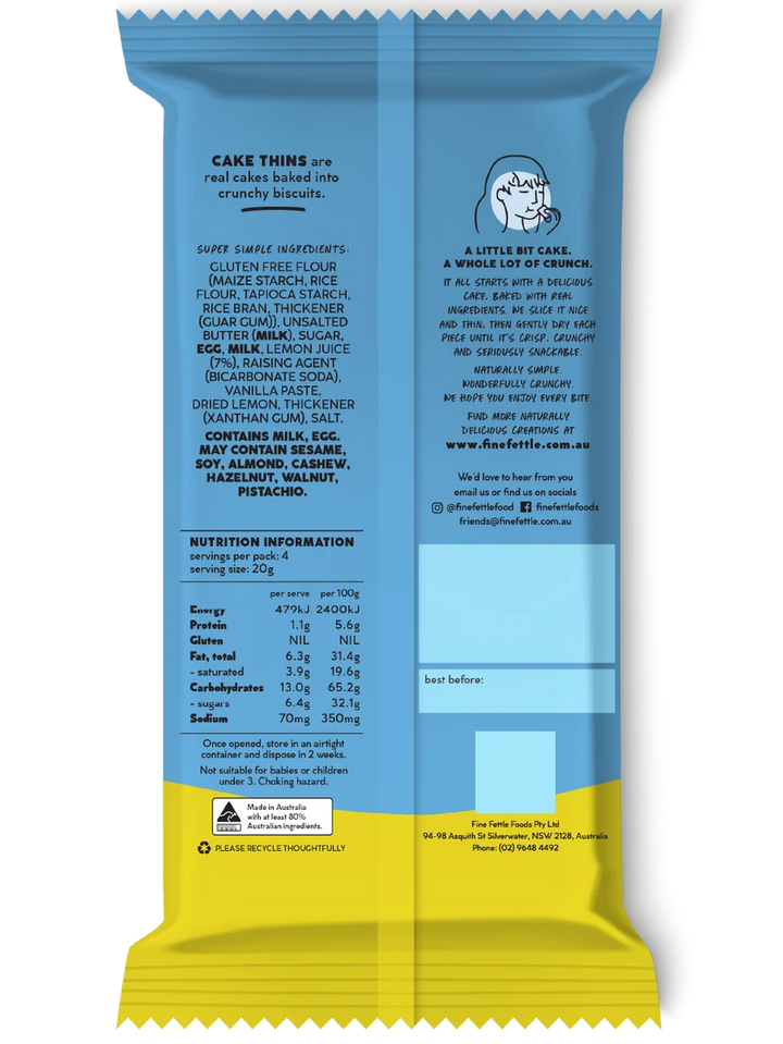 Fine Fettle Cake Thins Lemon Dream 80g