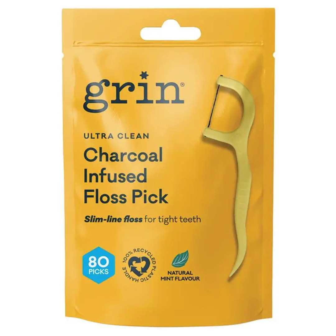 Grin Ultra Clean Floss Picks Charcoal Infused 80 Pack