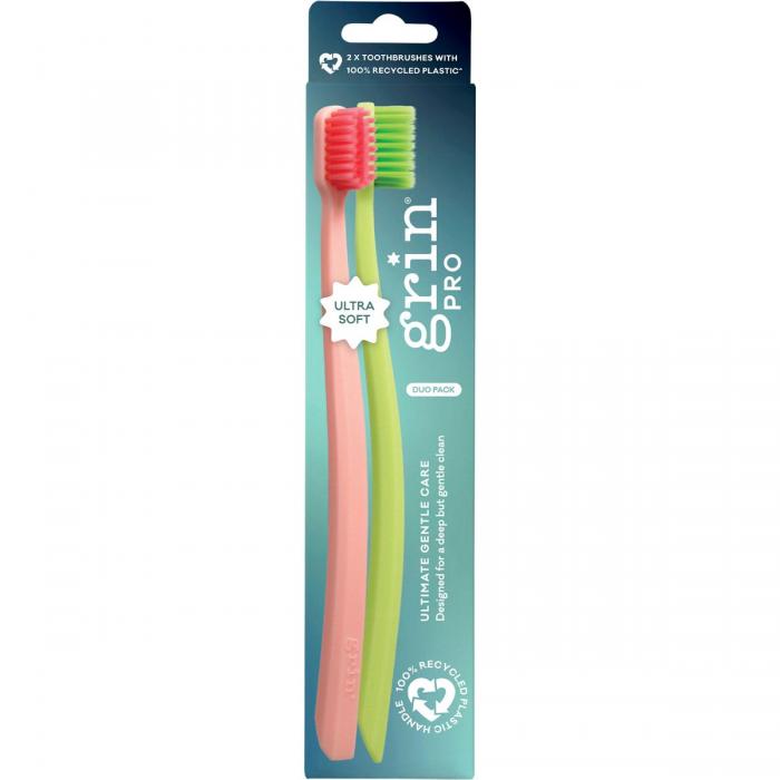 Grin Pro Ultimate Gentle Care Toothbrush Ultra Soft - Pink, Green