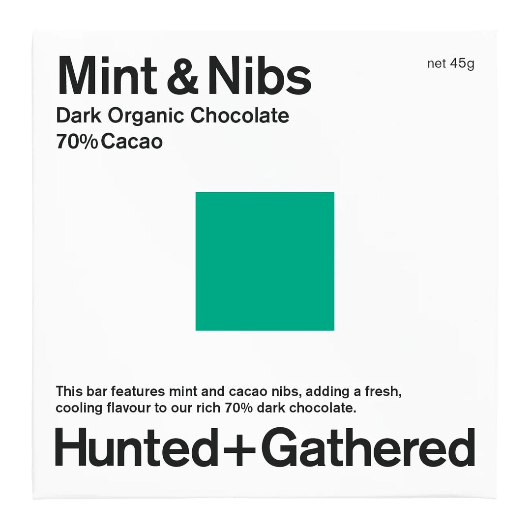 Hunted + Gathered Mint + Nibs Organic Chocolate 45g