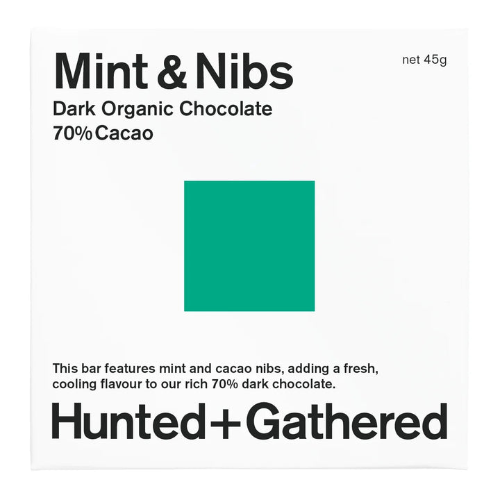 Hunted + Gathered Mint + Nibs Organic Chocolate 45g