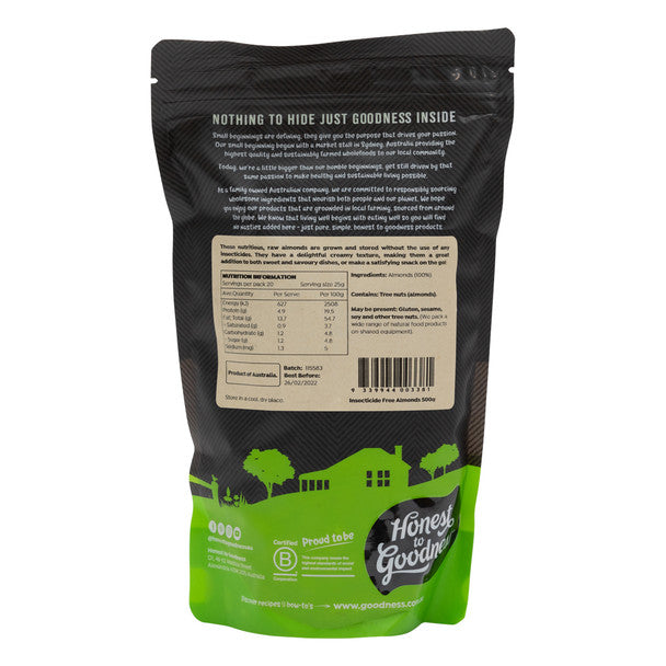 Honest To Goodness Insecticide Free Almonds 500g