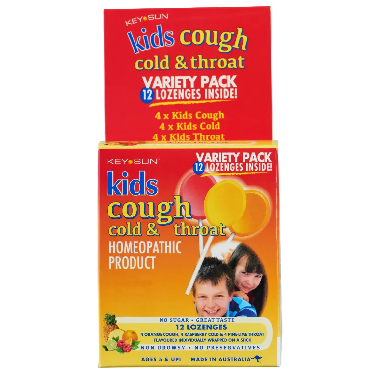 Key Sun Kids Cough Cold & Throat 3 Flavour Variety 12 Pack