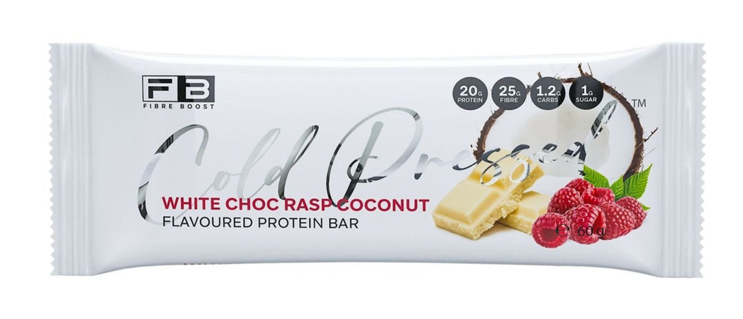 Fibre Boost Cold Pressed Protein Bar White Choc Raspberry Coconut 50g