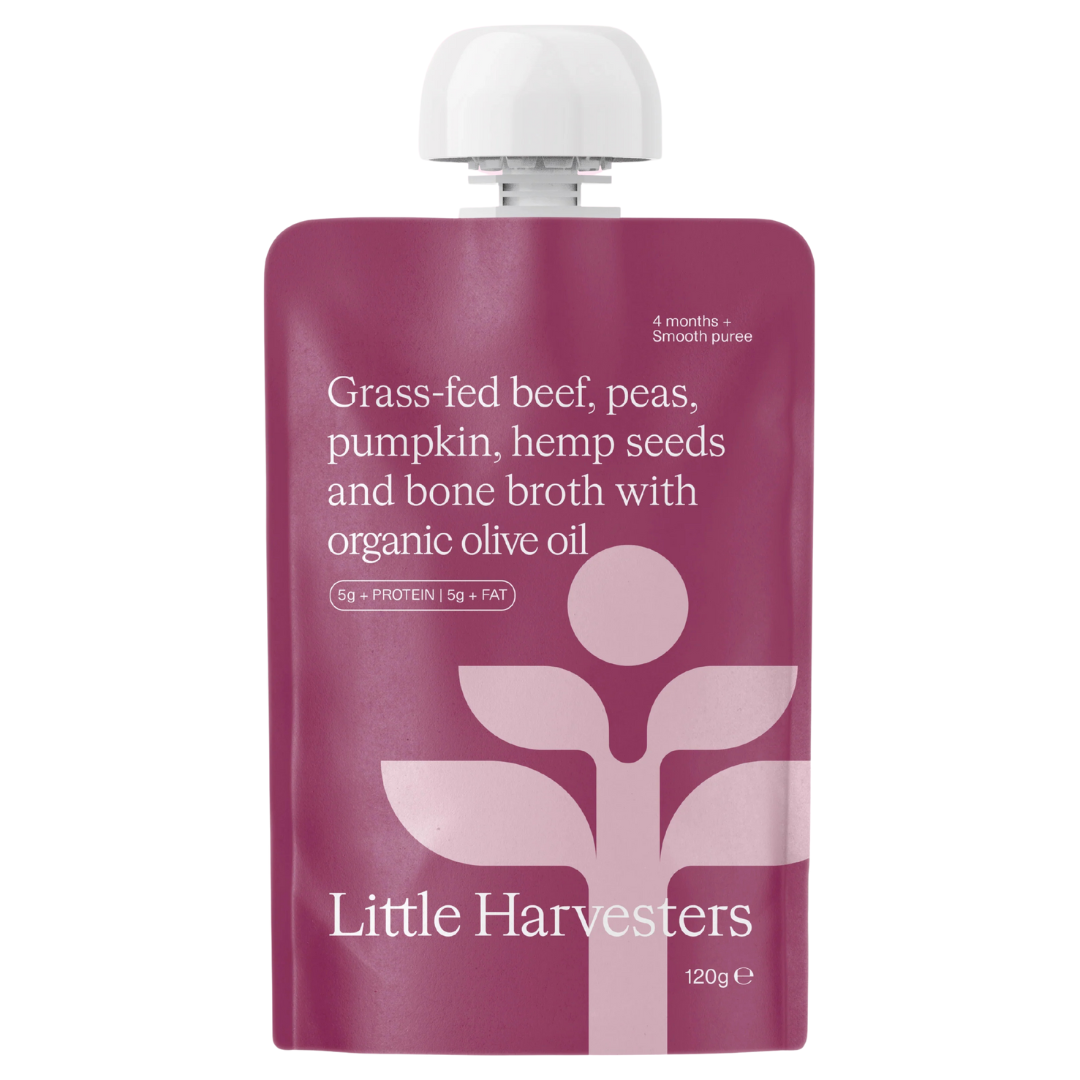Little Harvesters Puree Pouch Grass Fed Beef & Peas 120g