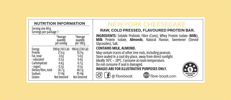 Fibre Boost Cold Pressed Protein Bar New York Cheesecake 50g