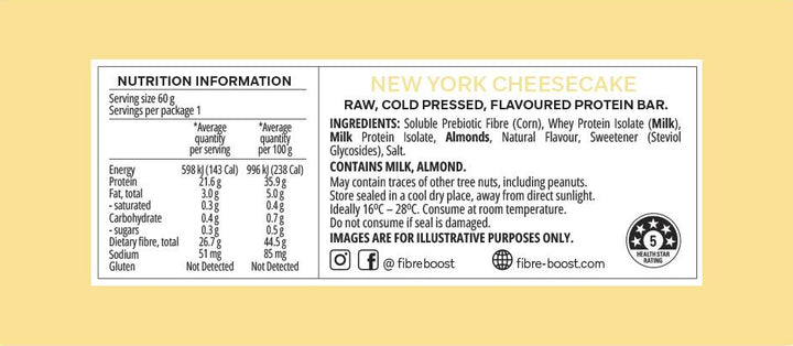 Fibre Boost Cold Pressed Protein Bar New York Cheesecake 50g