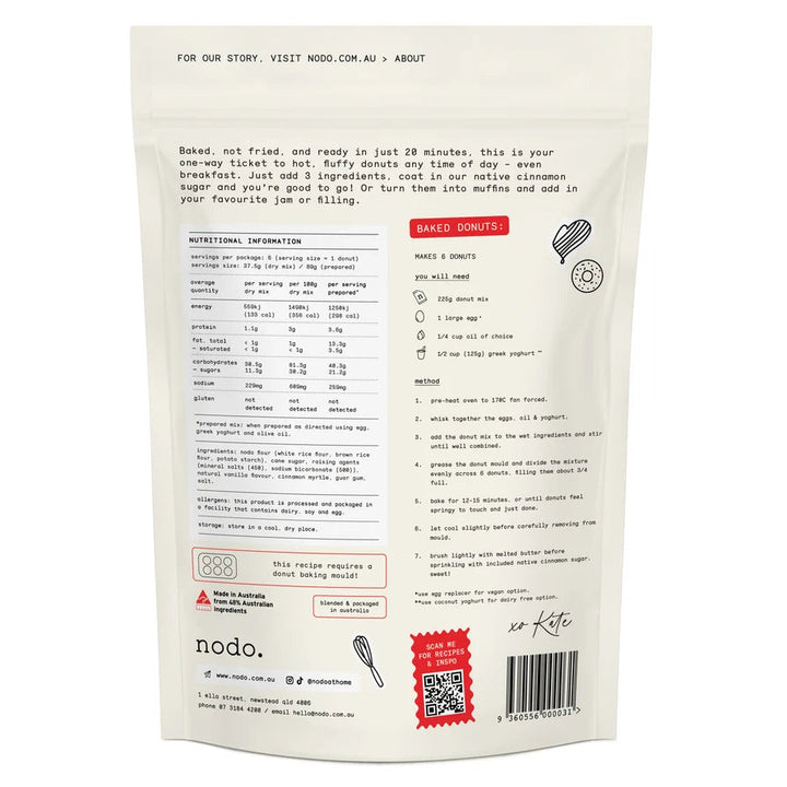 Nodo Gluten Free Baked, Not Fried Donut Mix 300g