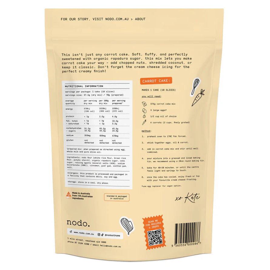 Nodo Gluten Free Classic Carrot Cake Cake Mix 375g