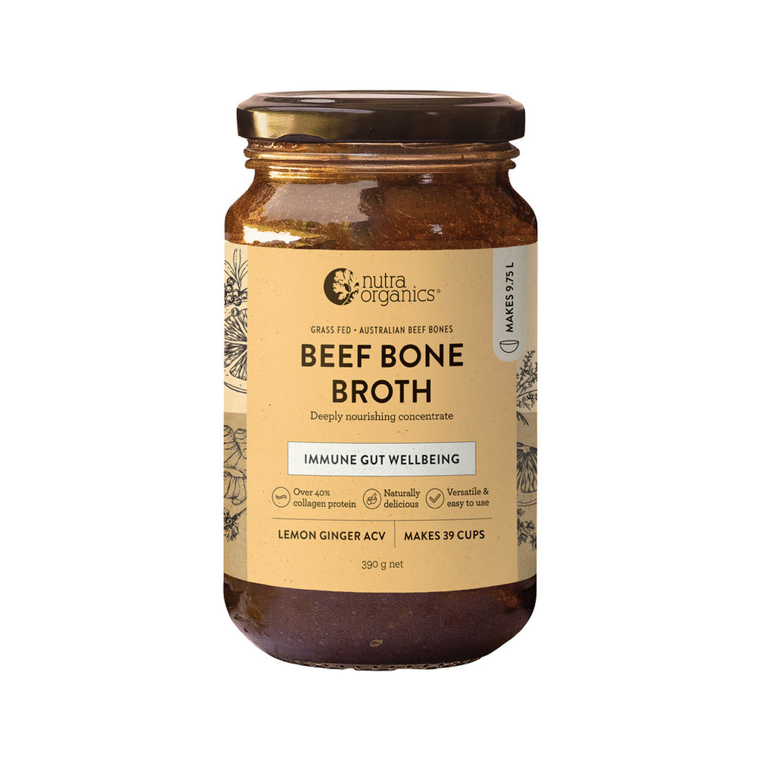 Nutra Organics Bone Broth Concentrate Lemon Ginger Acv 390g