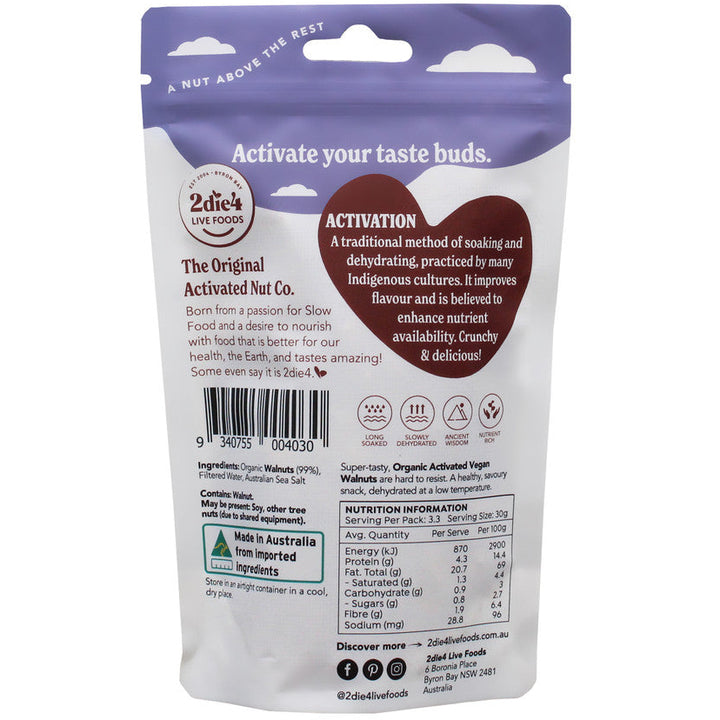 2die4 Organic Activated Vegan Walnuts 100g