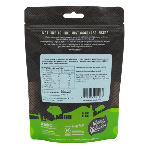 Honest To Goodness Organic Almonds 200g