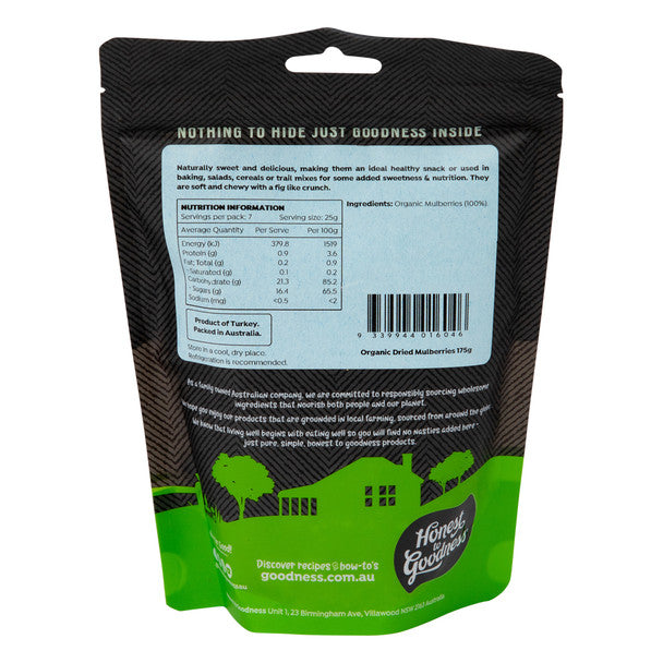 Honest To Goodness Organic Dried Mulberries 175g