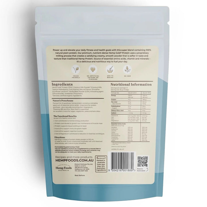 Hemp Foods Australia Organic Hemp Protein Shake Vanilla 420g