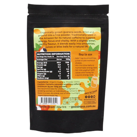 Honest To Goodness Organic Guarana Powder 70g