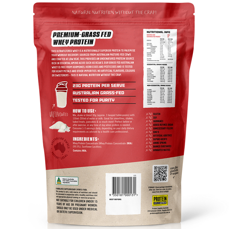 Protein Supplies Australia Whey Protein Concentrate (australian Grass Fed Whey) Pure 500g