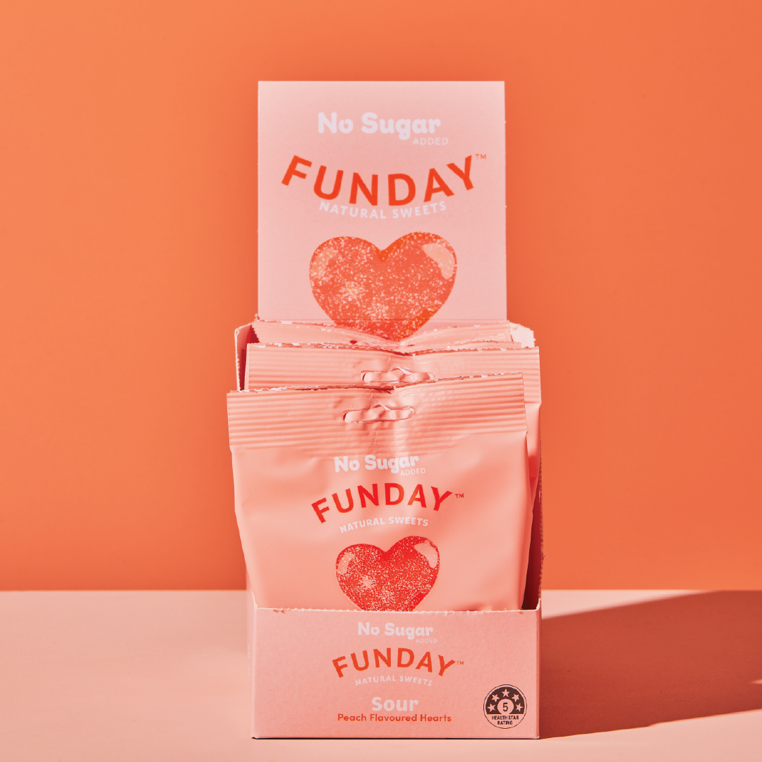 Funday Natural Sweet Gummy Hearts Sour Peach 50g