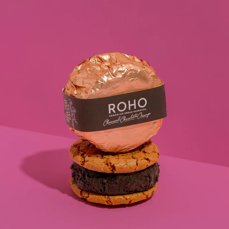 Roho Cookie Ice Cream Sandwich Charcoal Orange 175g