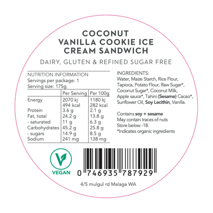 Roho Cookie Ice Cream Sandwich Coconut Vanilla 175g