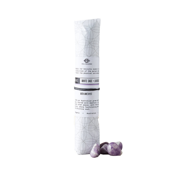 Cell Squared Aus Lavender Sage Smudge Stick With Amethyst - Balance