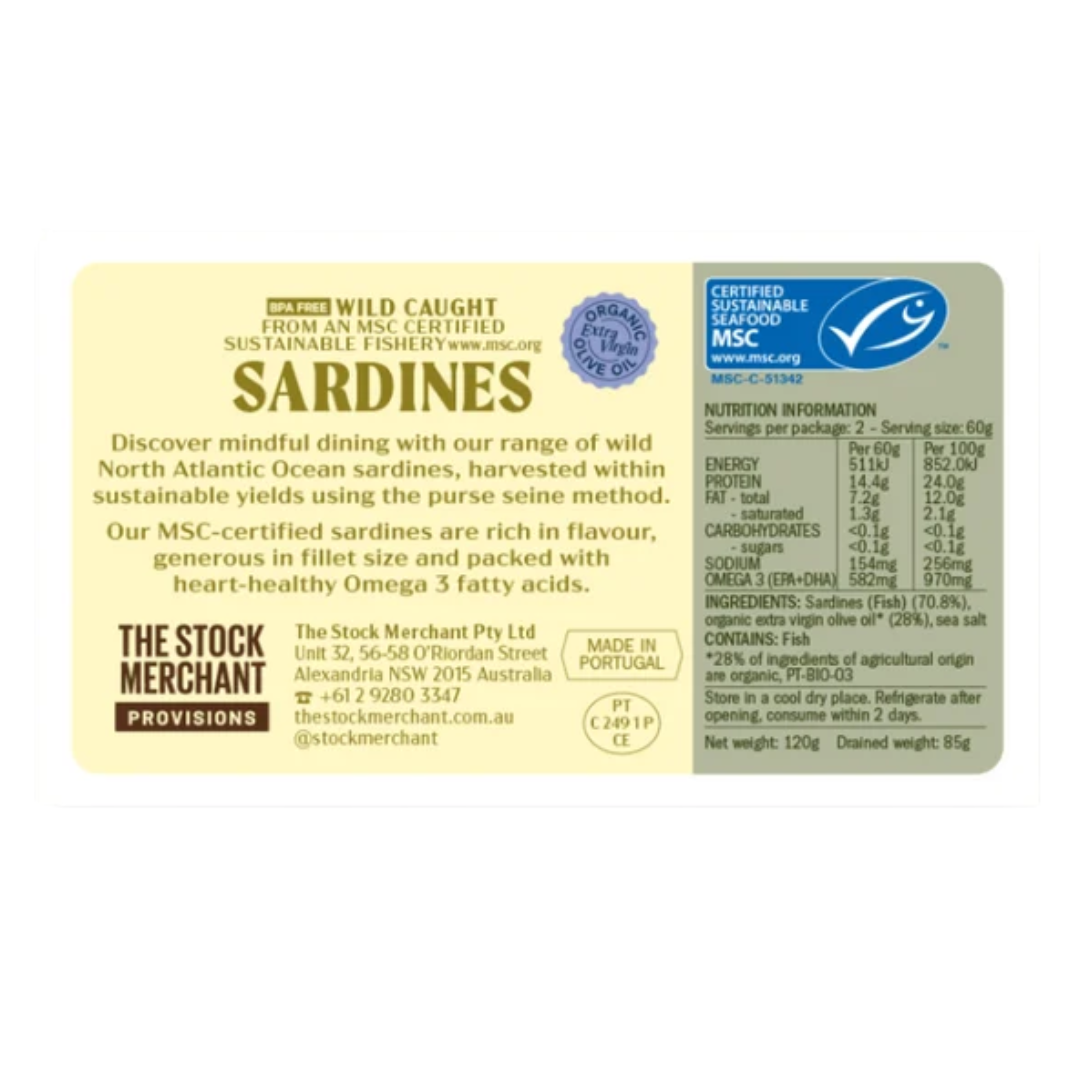 The Stock Merchant Provisions Msc Sardines In Extra Virgin Olive Oil 120g