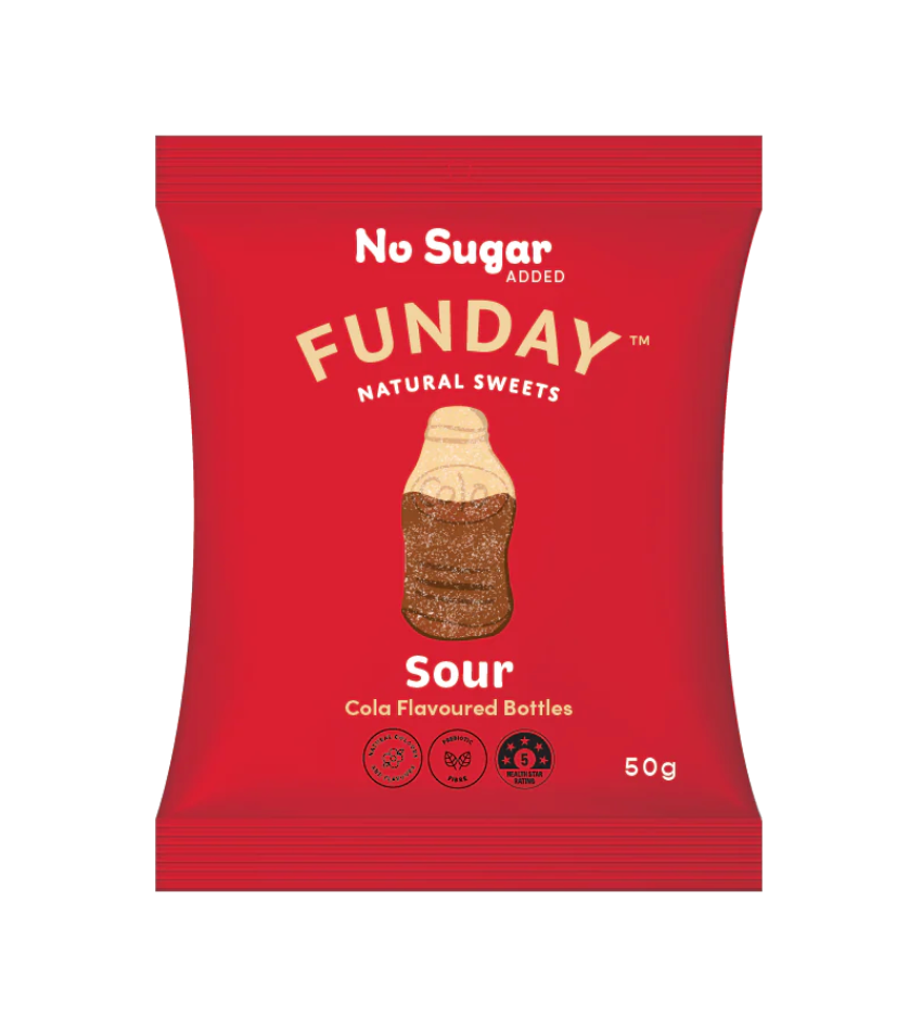 Funday Natural Sweet Gummy Bottles Sour Cola 50g