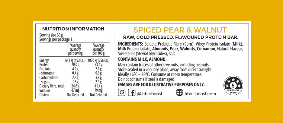 Fibre Boost Cold Pressed Protein Bar Spiced Pear & Walnut 50g