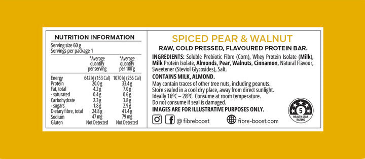 Fibre Boost Cold Pressed Protein Bar Spiced Pear & Walnut 50g