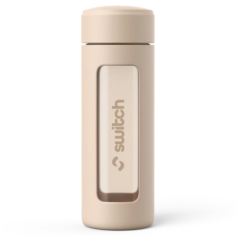 Switch Nutrition Glass Water Bottle With Tea Strainer 460ml