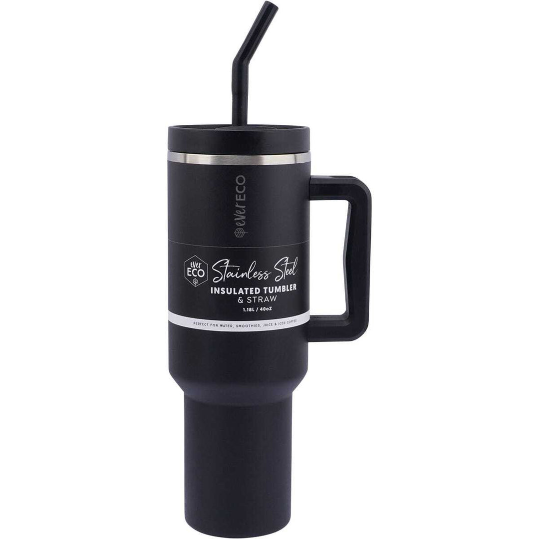 Ever Eco Insulated Tumbler Onyx With Handle & Straw 1.18l