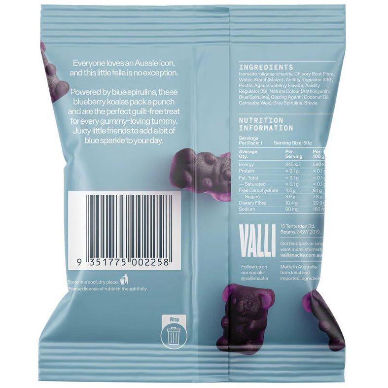 Valli Snacks Blueberry Koala Bear W Spirulina 50g