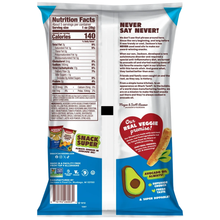 Jackson's Avocado Oil Veggie Straws Ranch 142g