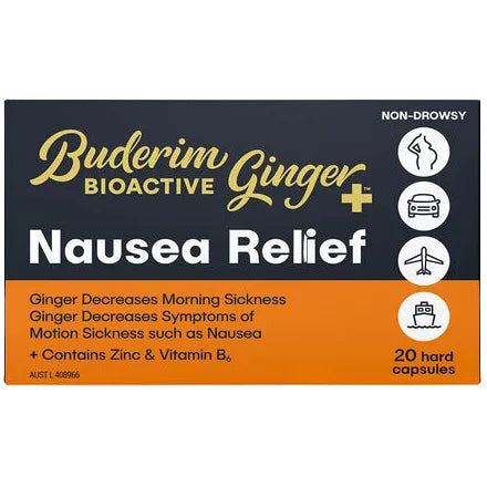 Buderim Ginger Bioactive + Nausea Relief Capsules 20c