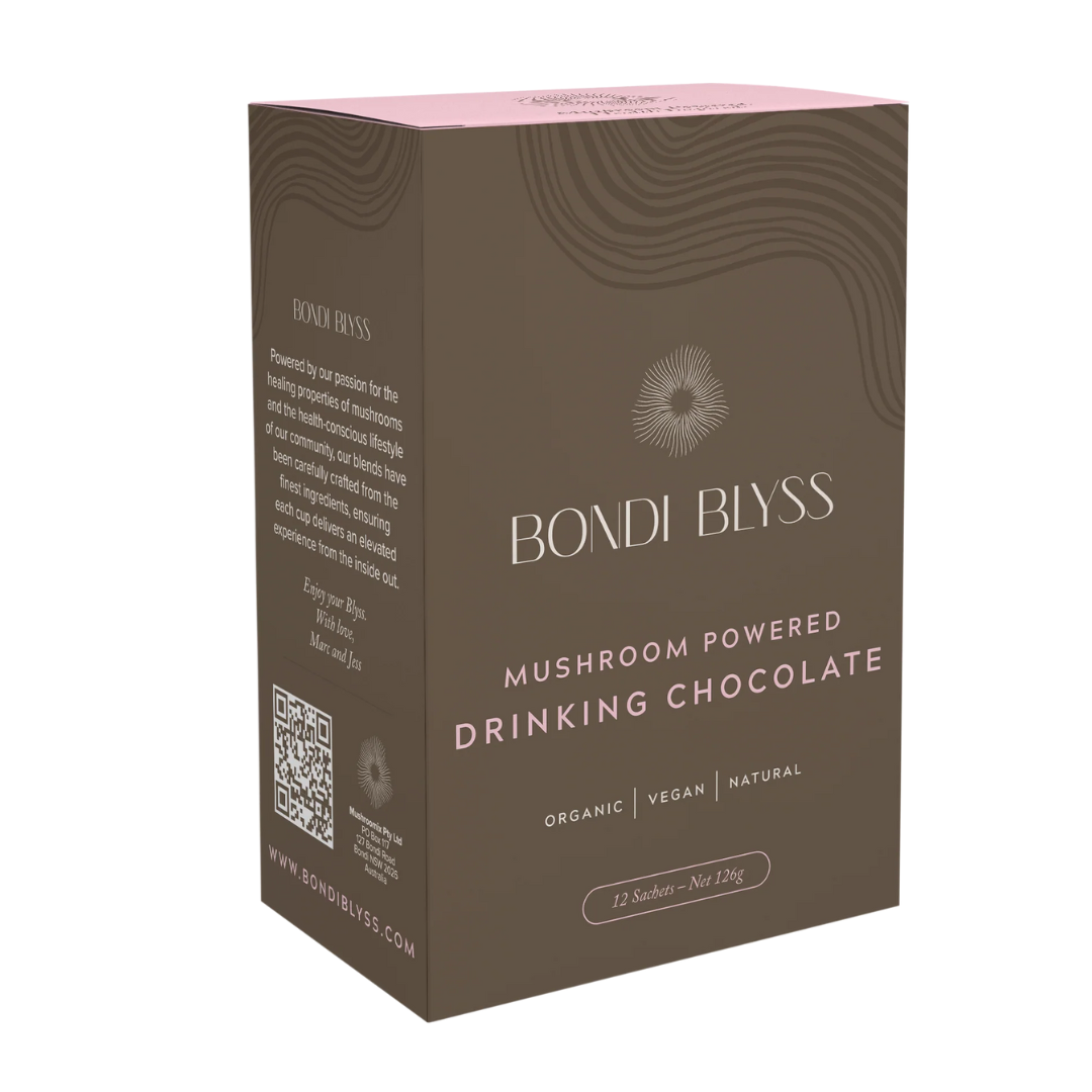 Bondi Blyss Mushroom Powered Drinking Chocolate 12 Sachet Box