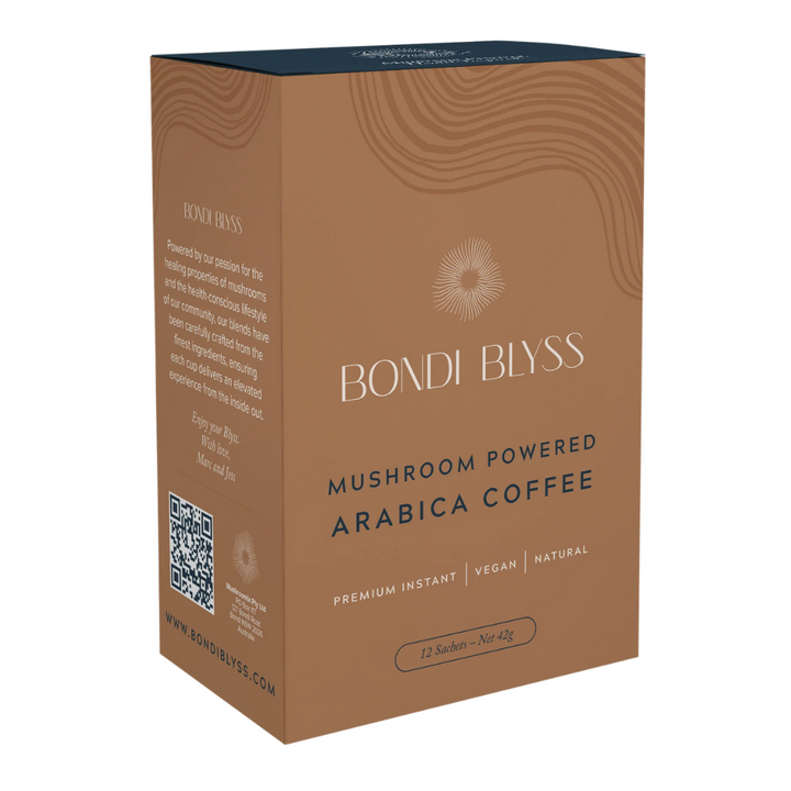 Bondi Blyss Mushroom Powered Arabica Coffee 12 Sachet Box