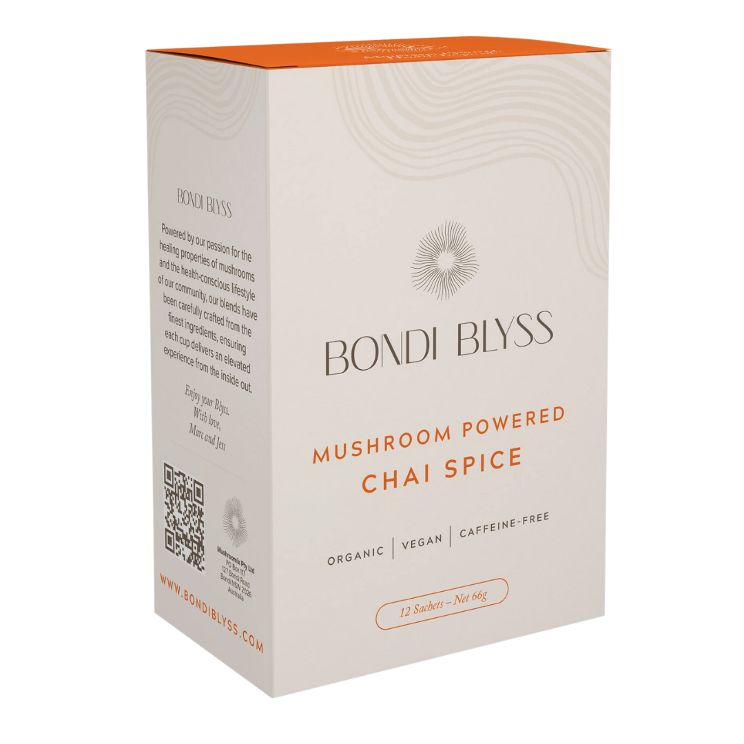 Bondi Blyss Mushroom Powered Chai Spice 12 Sachet Box