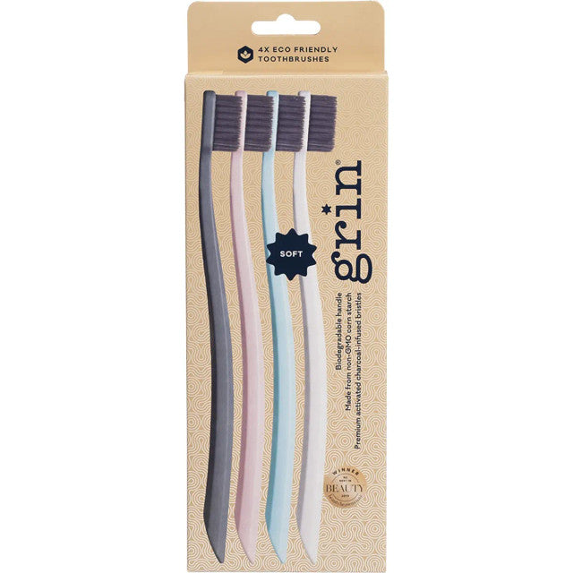 Grin Soft Charcoal Infused Toothbrushes 4 Pack