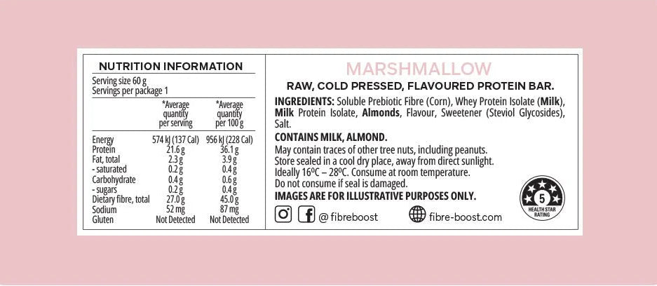Fibre Boost Cold Pressed Protein Bar Marshmallow 50g