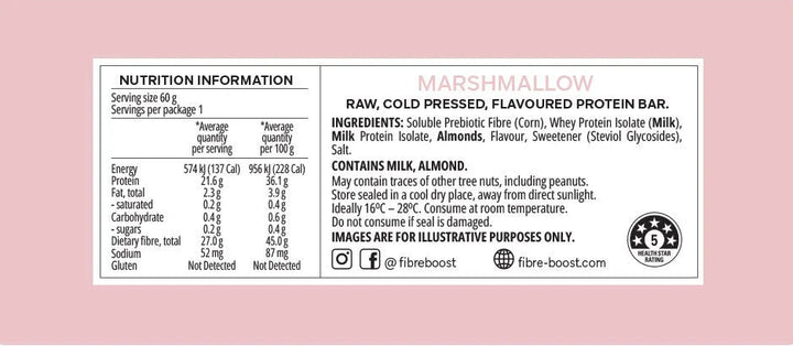 Fibre Boost Cold Pressed Protein Bar Marshmallow 50g