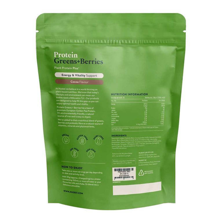 Nuzest Protein Greens + Berries Cocoa Flavour 300g