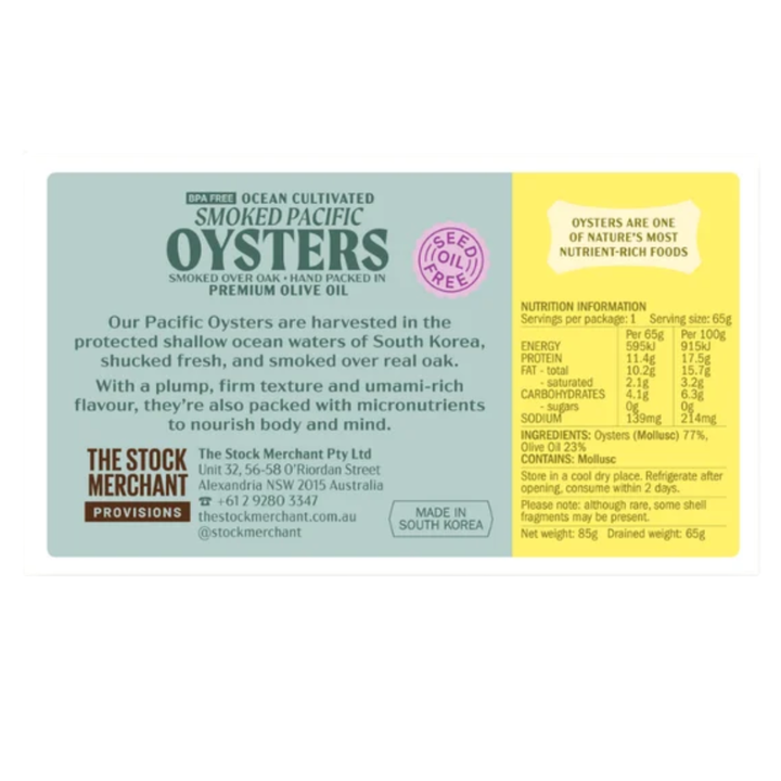 The Stock Merchant Provisions Smoked Oysters In Olive Oil 85g