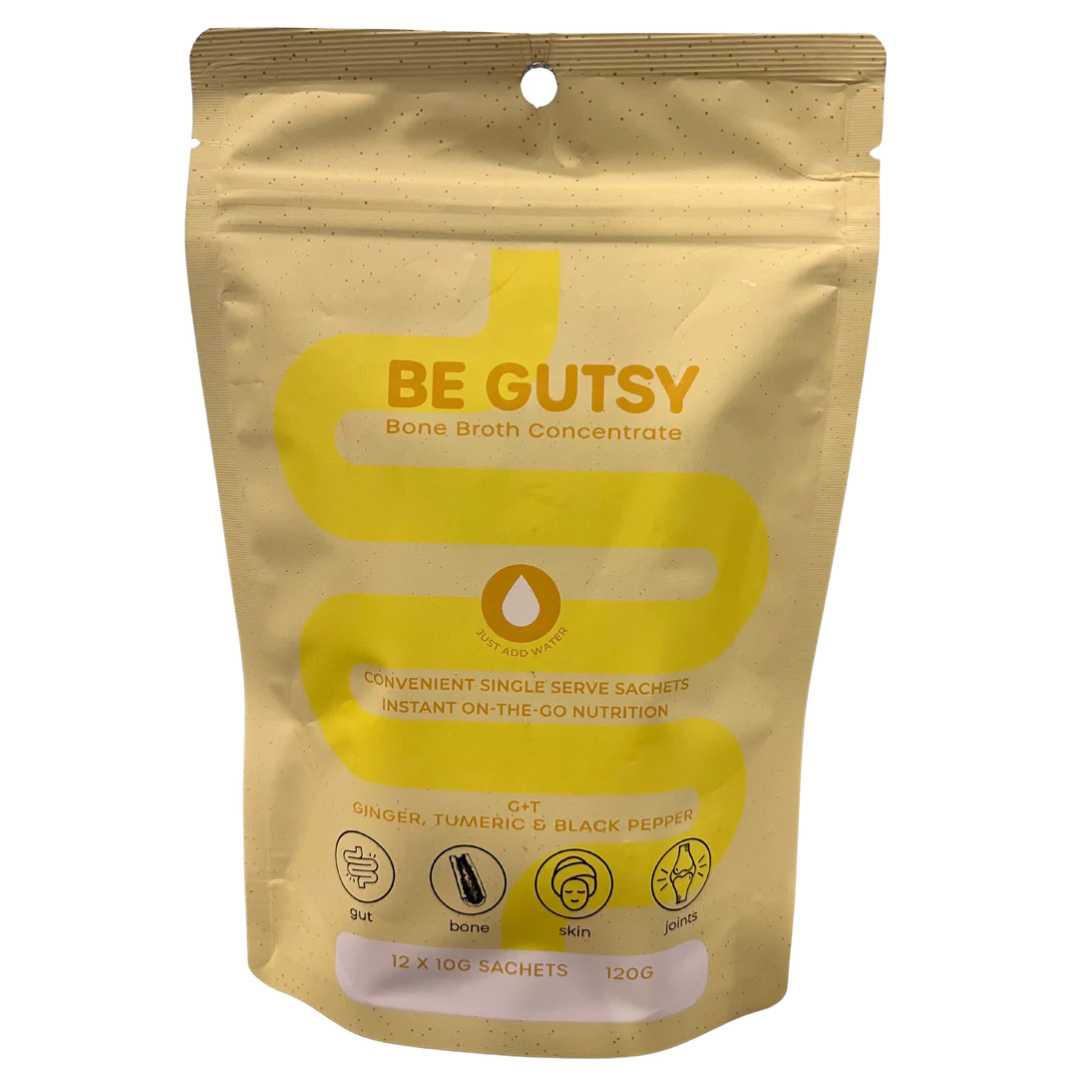 Be Gutsy Ginger Turmeric & Black Pepper Bone Broth Concentrate Sachets 12 Pack